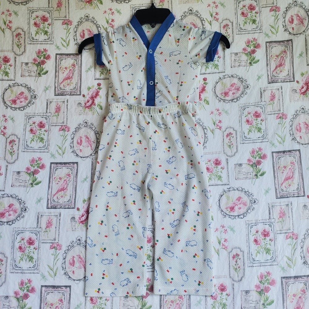 VTG Carter's Boys White Blue Hippo Numbers Print Short Sleeve Pajama Set Size 4t